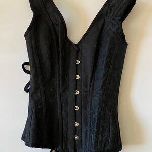 Black Brocade Corset with Shoulder Straps